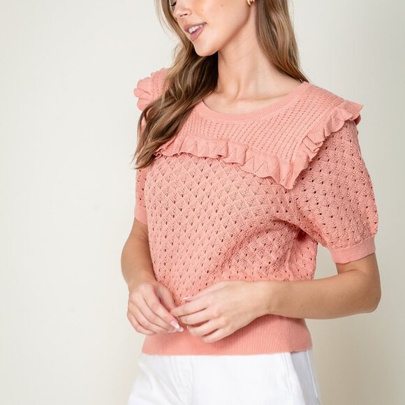 LUMIERE RUFFLE KNIT SWEATER TOP - Picture 3 of 5